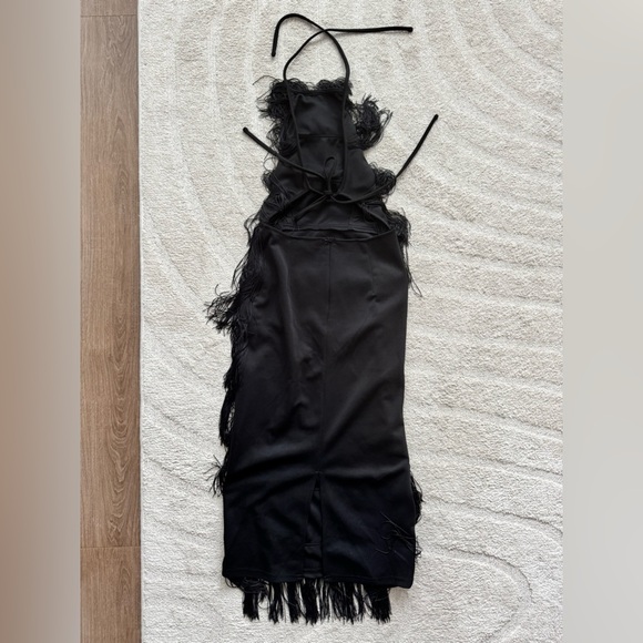 Black Fringe Backless Halter Dress - Picture 8 of 12